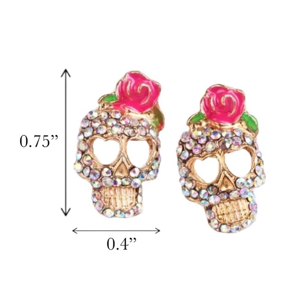 New! Sugar Skull Rhinestone Earrings - Picture 10 of 12